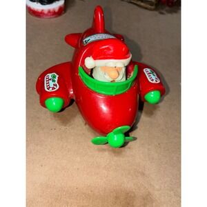 Vintage Santa Claus Wind Up Airplane Toy Red Christmas Holiday Decor
